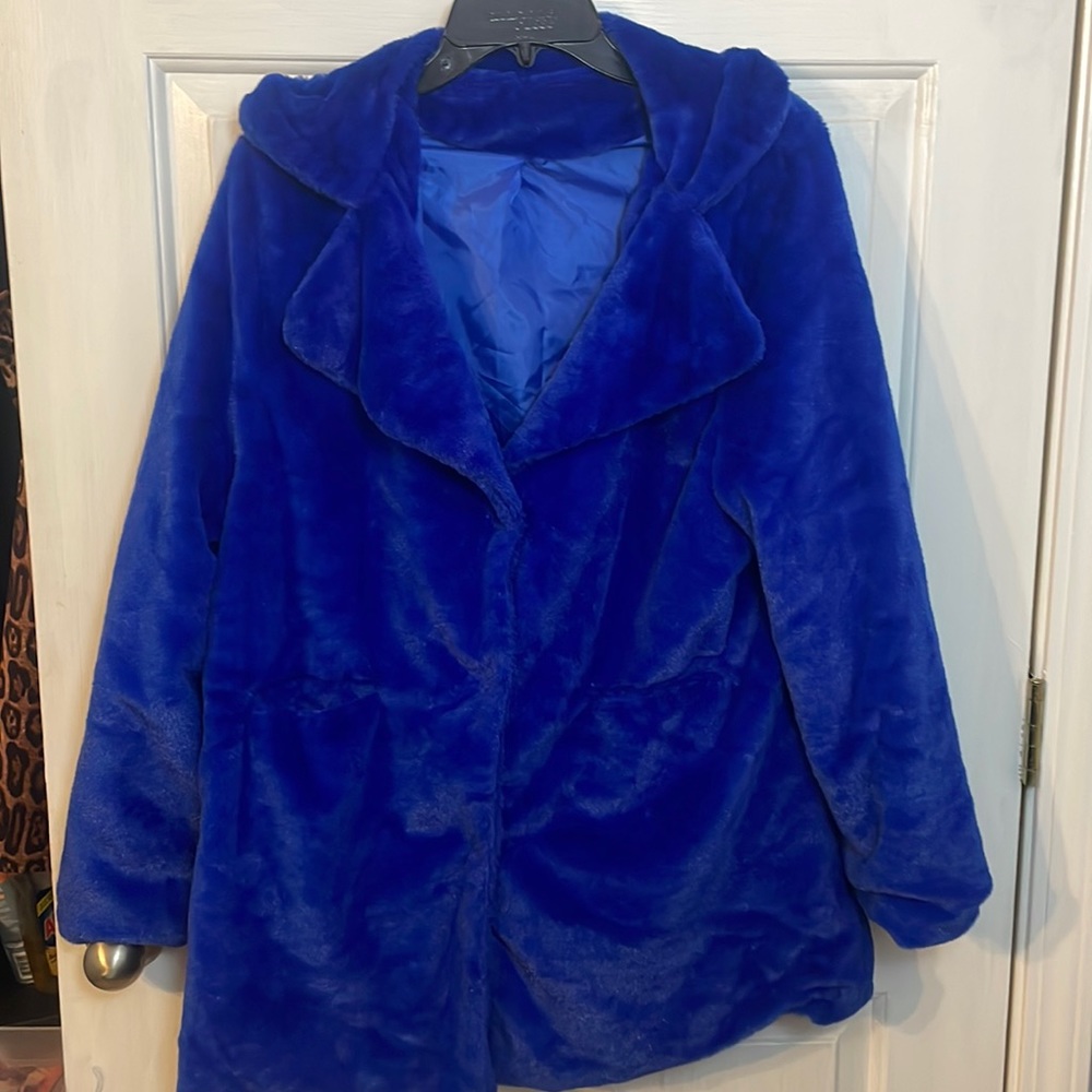 Royal blue fur coat